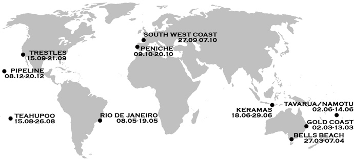 карта этапов чемпионата мира по серфингу 2013